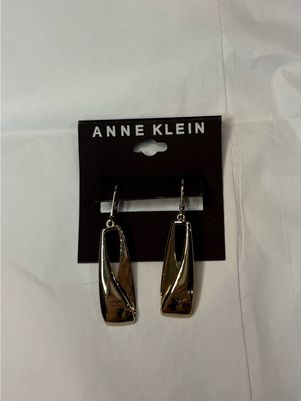 Anne Klein Gold Tone Rectangle Dangle Drop Earrings Metal Leverback Closure